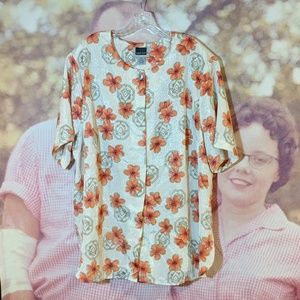 Shiny Polyester Short Sleeve Button Up